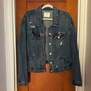 Old Navy Women's Dark Blue Distressed Jean Jacket